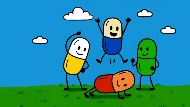 vier Pillen beim Sport treiben